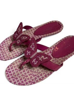 Coach Pink Logo Butterfly Thong Sandals